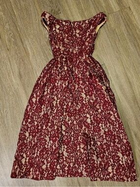 Women’s Burgundy Lace Fit-and-Flare Dress